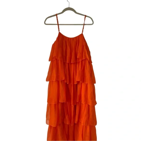Payal Jain Anthropologie Tiered Tulle Ruffle Maxi Dress Orange Size 4 EUC - Picture 6 of 8